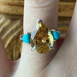 Brazilian Citrine Sleeping Beauty Turquoise Ring Size 5.75